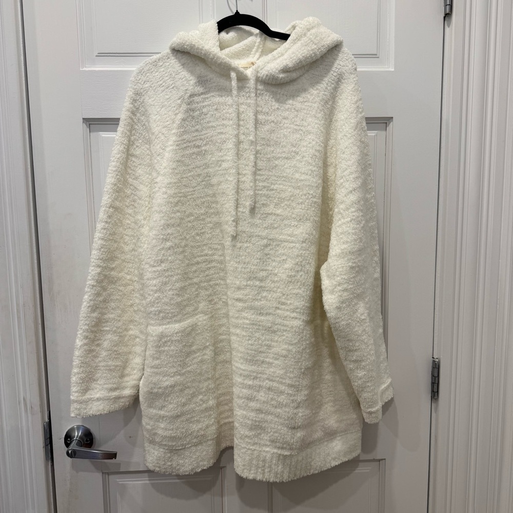 Sunday Citizen White Braided Oversized Hoodie One Size Cream Teddy Fleece Cozy